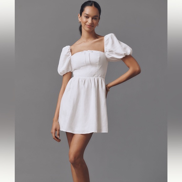 Reformation Dresses & Skirts - NWT Reformation Malvina White Linen Puff Sleeve Mini Dress Anthropologie size 8